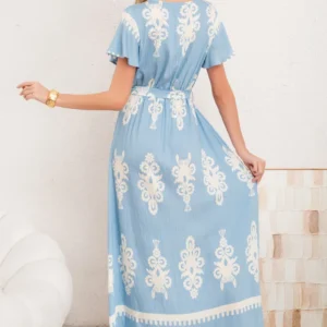 Maxi Vestido Largo Primavera Mujer. Abertura, Cuello V Crepe