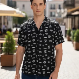 Camisa Hombre Casual, Diseño Adinkra. Tipo Playa Verano