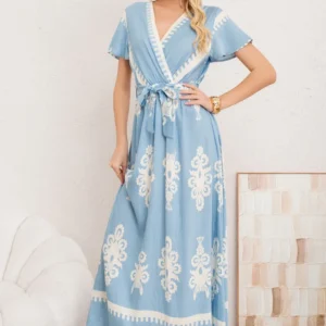 Maxi Vestido Largo Primavera Mujer. Abertura, Cuello V Crepe