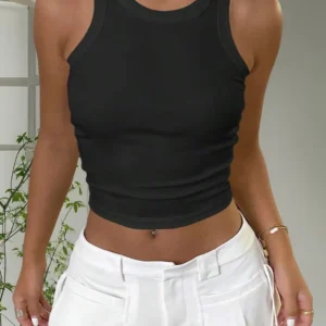 Top Acanalado. Camiseta Sin Mangas Mujer, Polera Invierno.