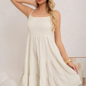 Vestido Corto Tirantes Mujer. Tela Crepe. Primavera Verano