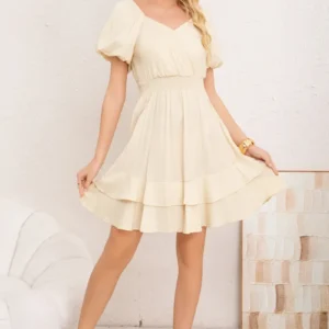 Vestido Corto Mujer. Escote En V Cruzado Y Manga Princesa