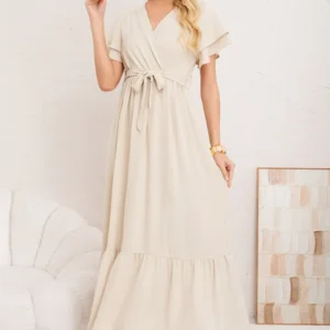 Vestido Premium Largo Primavera Mujer. Con Mangas Y Lazo