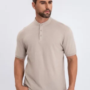 Camisa Hombre Algodón Slim Fit, Verano Cuello Mao, Botones