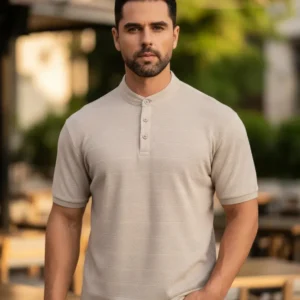 Camisa Hombre Algodón Slim Fit, Verano Cuello Mao, Botones