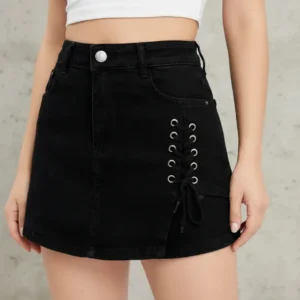 Mini Falda Short Jeans. Mujer Full Elasticada. Botones