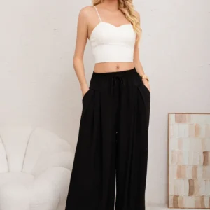 Pantalón Tipo Lino Mujer Calce Suelto Verano Primavera