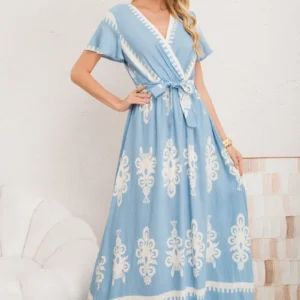 Maxi Vestido Largo Primavera Mujer. Abertura, Cuello V Crepe
