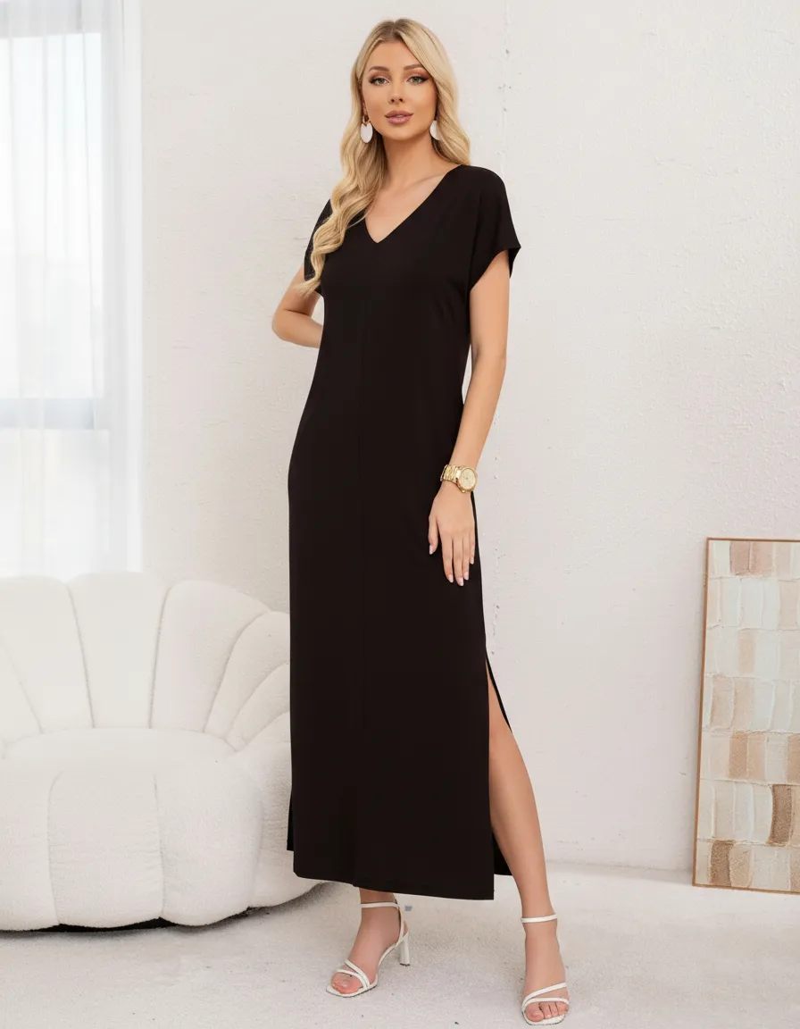 D_NQ_NP_2X_964970-MLC97108836507_112025-F-vestido-largo-mujer-recto-con-escote-en-v-y-bolsillos